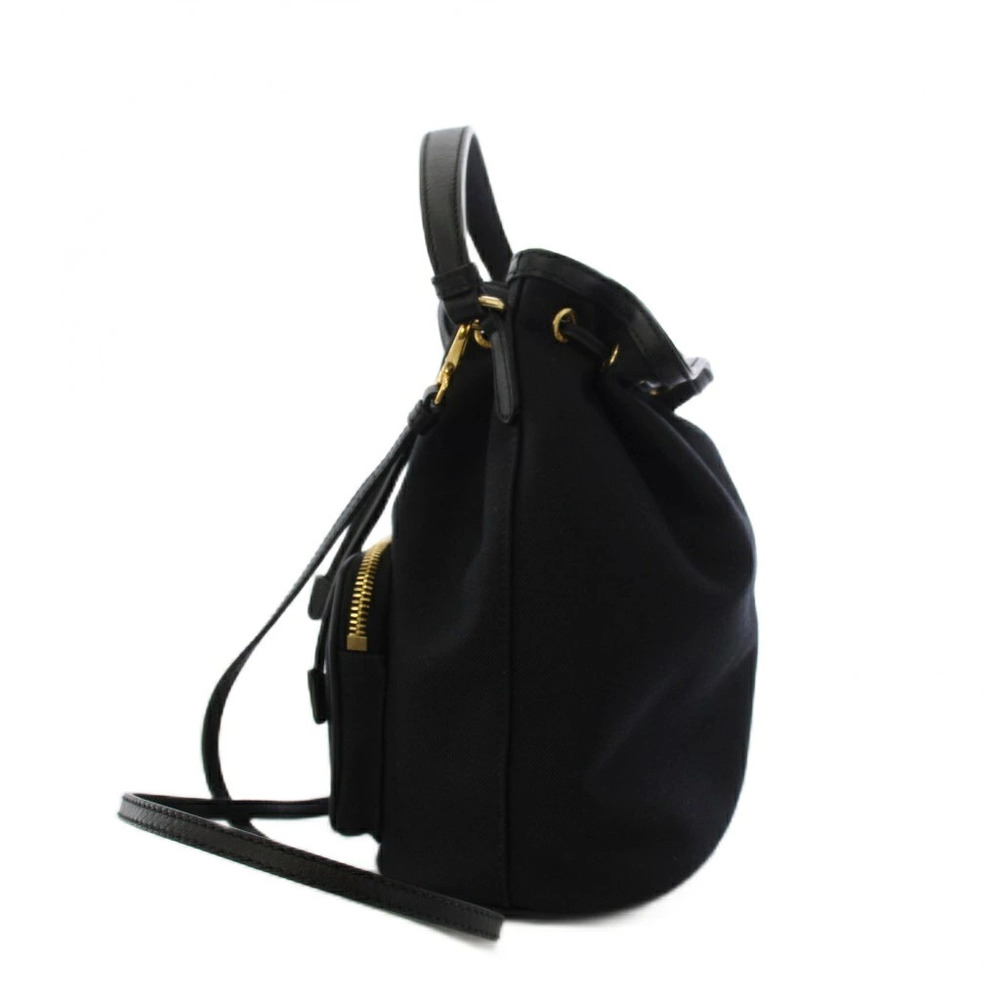 Prada Jacquard Handbag Bucket Bag Shoulder Drawstring Canvas Black